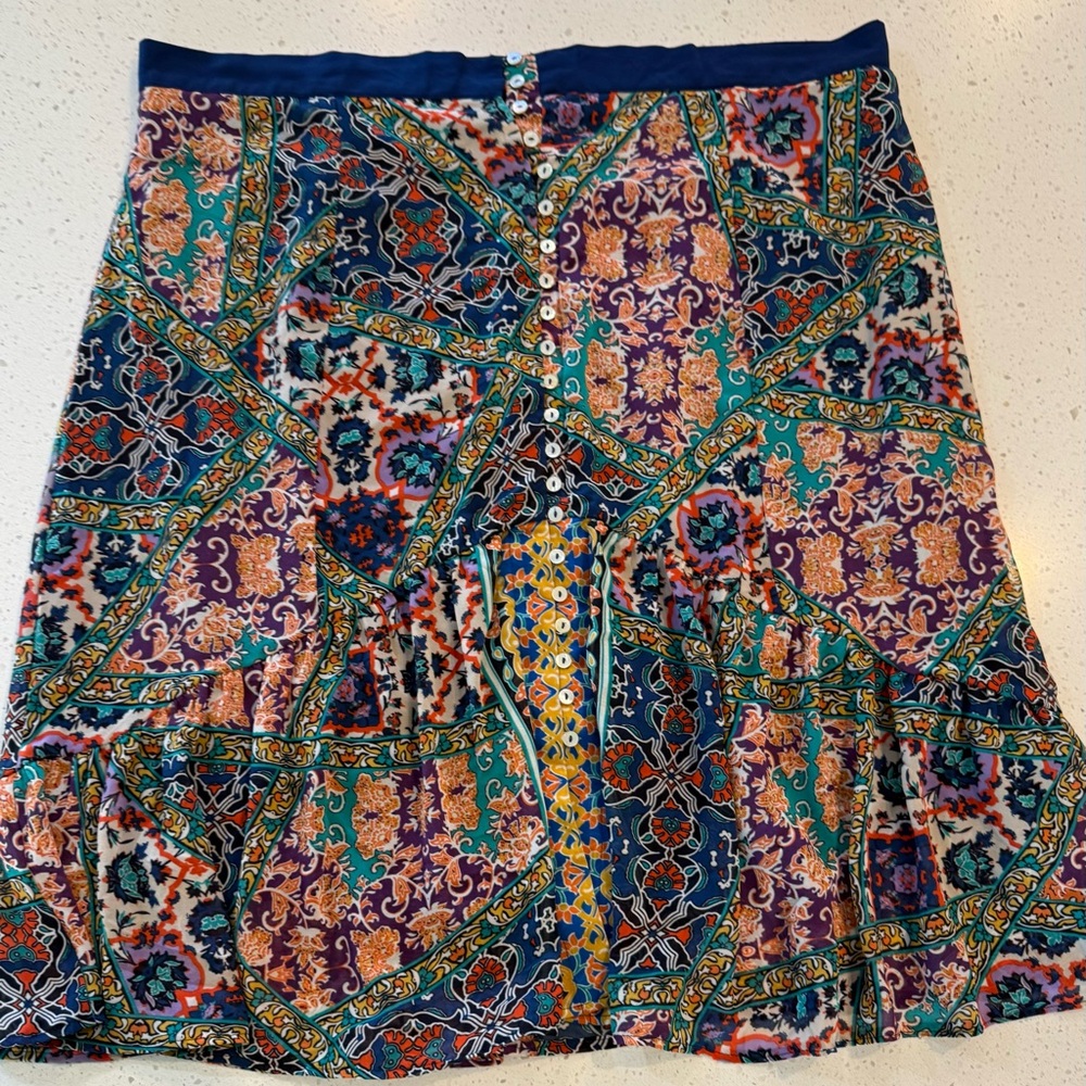 YASB Los Angeles Lined Skirt Front Buttons Ruffled Hem Multicolor Size 14 Boho